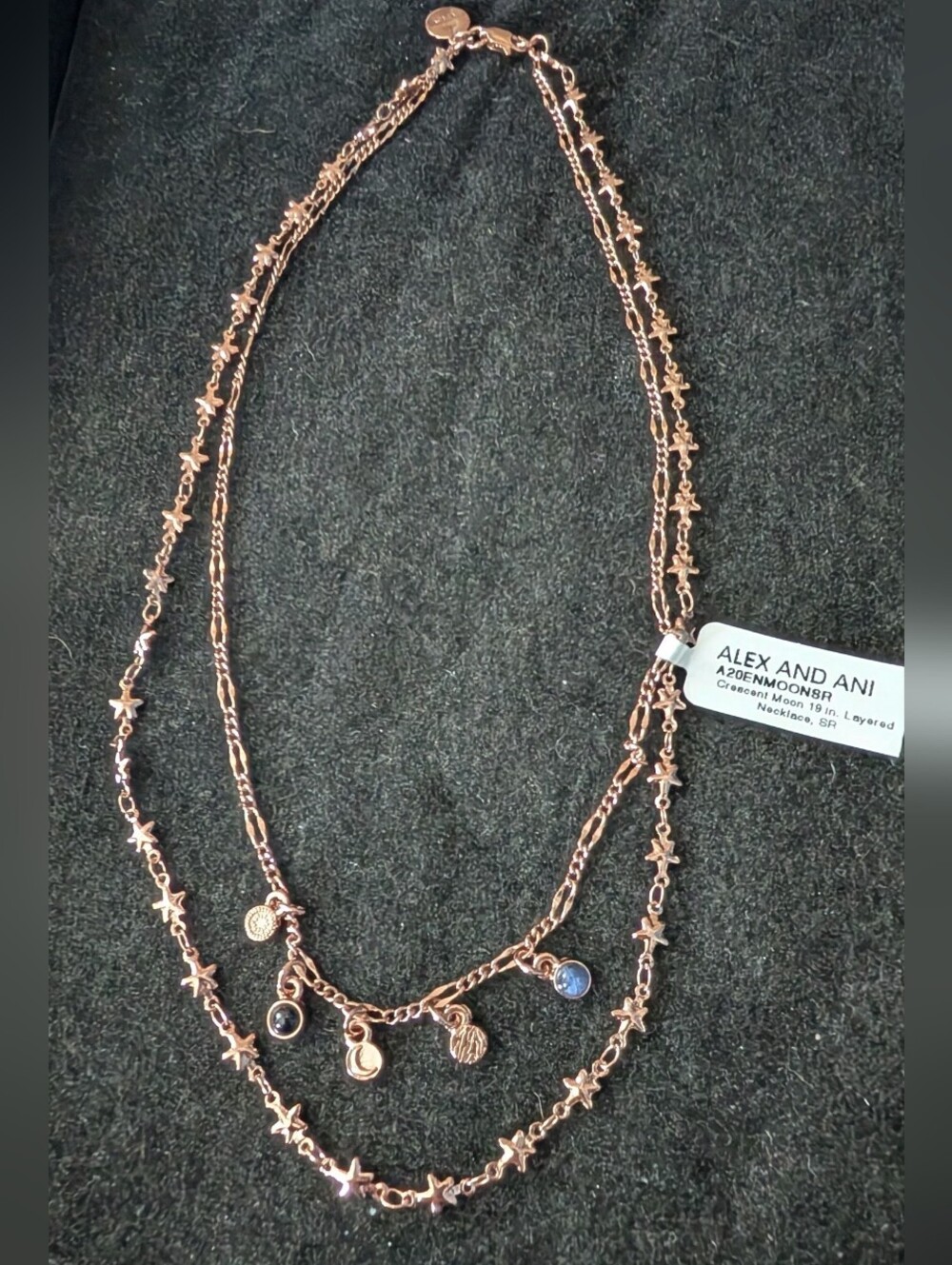 Alex and Ani Shiny Rose Gold Layered Star and Lunar Phase Necklace